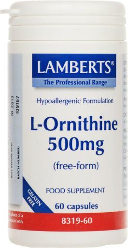Lamberts L-Ornithine 500 mg vrije vorm en maximale absorptie 60 capsules