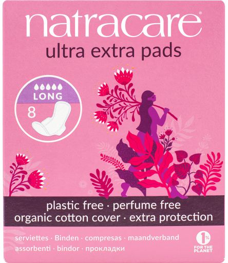 Natracare Ultra extra lange pads met vleugels 8 eenheden bio