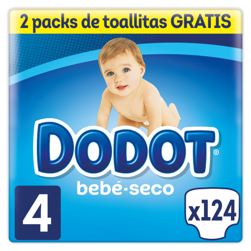 Droge baby maat 4 met 124 eenheden van 8 tot 14 kg + 128 doekjes