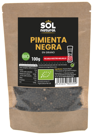 Sol Natural Biologische Zwarte Peper Granen 100 gr