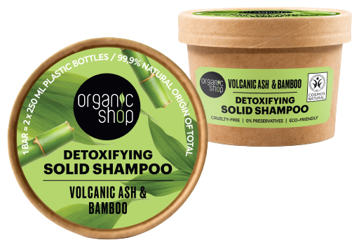Organic Shop Ontgiftende Vaste Shampoo Vulkanische As en Bamboe 60 gr