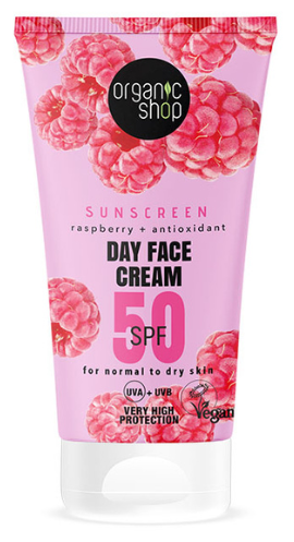 Organic Shop Zonnebrandcr&egrave;me Gezichtsdagcr&egrave;me met Framboos SPF 50 50 ml