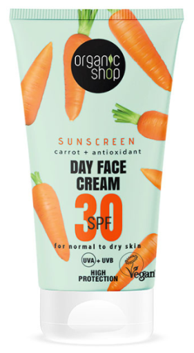 Organic Shop Zonnebrandcr&egrave;me Gezichtsdagcr&egrave;me met Wortel SPF 30 50 ml