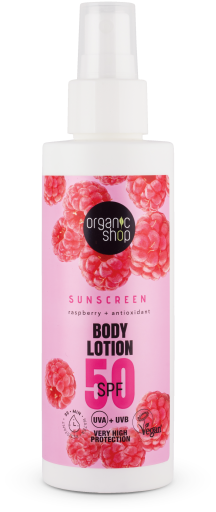 Organic Shop Zonnebrandcr&egrave;me Bodylotion met Frambozen SPF 50 150 ml