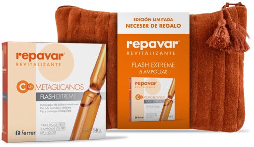 Repavar C5,5% Metaglycans Serum in ampullen + Toilettasje