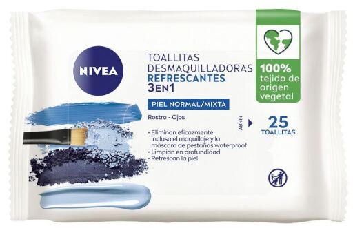 Nivea 3-in-1 verfrissende make-up verwijderaardoekjes, 25 stuks