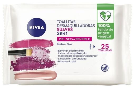 3-in-1 zachte make-up verwijderaardoekjes, 25 stuks