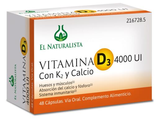 El Naturalista Vitamine D3 4000 eenheden K2 calcium 48 capsules