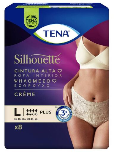 Tena Silhouette Plus Hoge Taille Cr&egrave;me Grote Maat 8 Stuks