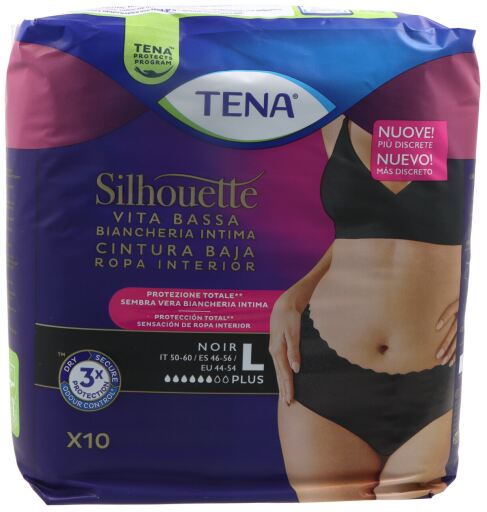 Tena Silhouette Low Waist Zwarte Panty Maat Large 9 Stuks
