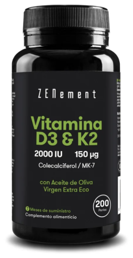 Zenement Vitamine D3 + K2 Cholecalciferol (2000 IE) & MK-7 (150 &mu;g) 200 Parels