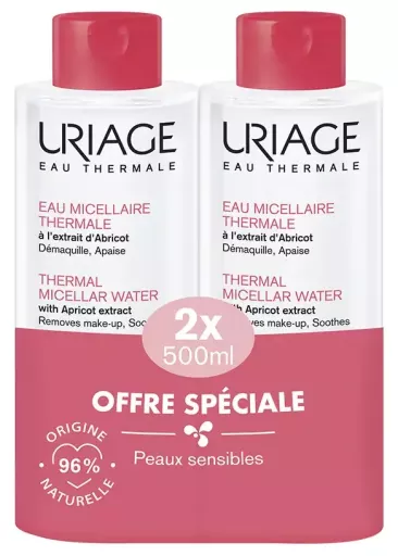 Uriage Thermisch micellair water voor de gevoelige huid, verpakking van 2 x 500 ml